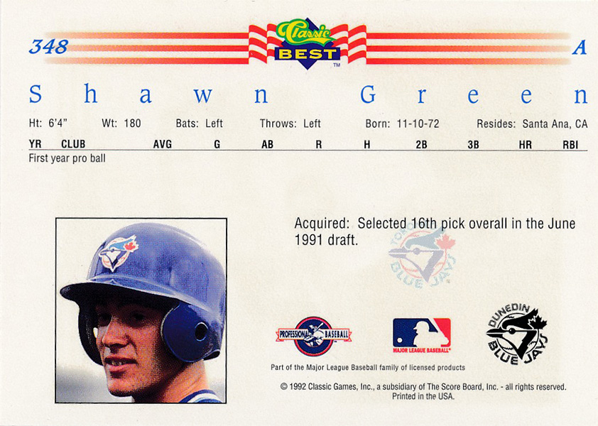  1992 Topps Gold Winners #276 Shawn Green NM-MT RC Rookie Card  Blue Jays : Collectibles & Fine Art