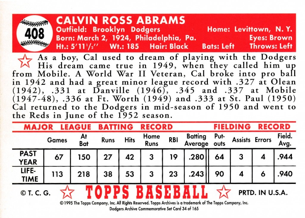 Abrams1995ToppsDodgersArchiveBrooklynDodgers (back) Jewish