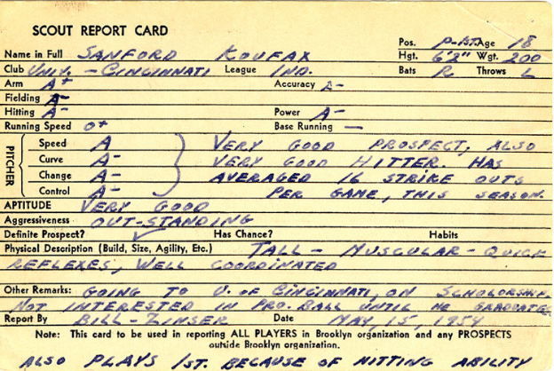 Koufax scouting report...1955